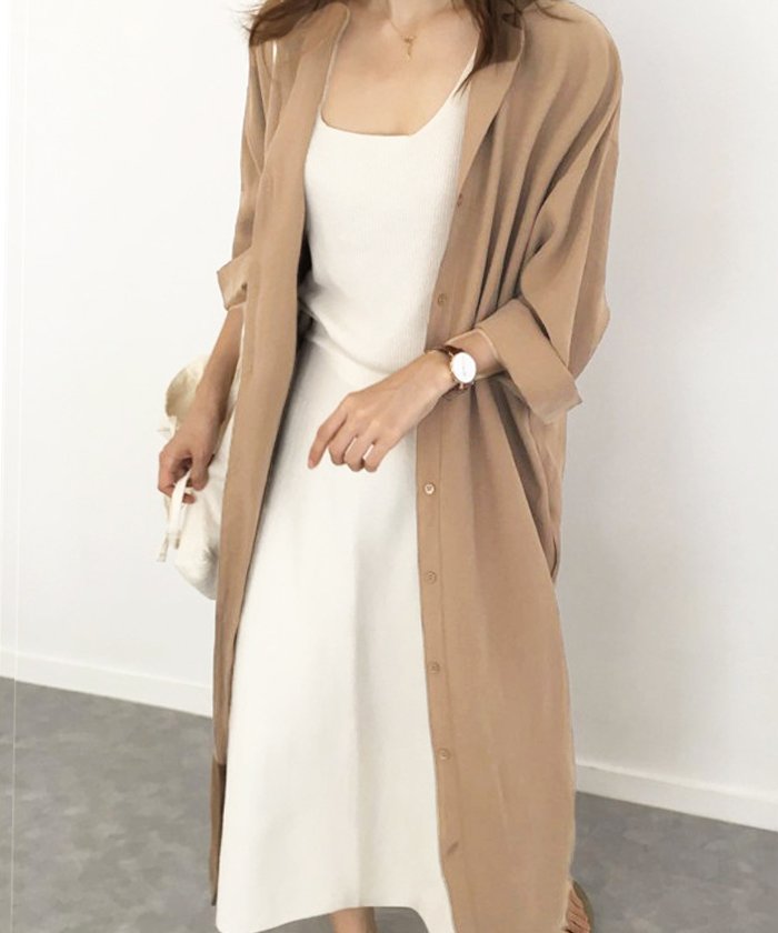 クーポン セール 10 Off ワンピース シャツワンピース ガウンシャツ シャツ ロング 羽織 韓国 ファッション ゆったりロング ガウンシャツワンピース フューティアランド Futier Land Magaseek