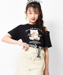 RiCO SUCRE(リコ シュクレ)/クマ転写ハート肩ファスナーTシャツ/ブラック