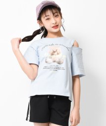 RiCO SUCRE(リコ シュクレ)/クマ転写ハート肩ファスナーTシャツ/ライトブルー