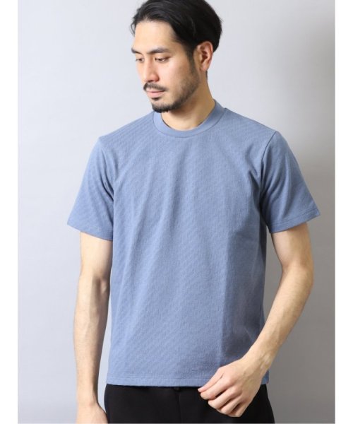TAKA-Q(タカキュー)/ソロテックス/SOLOTEX ヘリンボンジャガード クルーネック半袖Tシャツ/ブルー