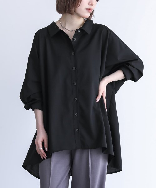 osharewalker(オシャレウォーカー)/『ドルマンシルエットデザインシャツ』/ブラック