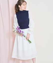 tocco closet(トッコクローゼット)/レイヤード風ボリュームスリーブリブニット切替ワンピース/NAVY