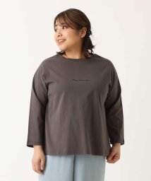 eur3(エウルキューブ)/【大きいサイズ】コットン100％！ロゴ八分丈Tシャツ/ダークグレー（93）