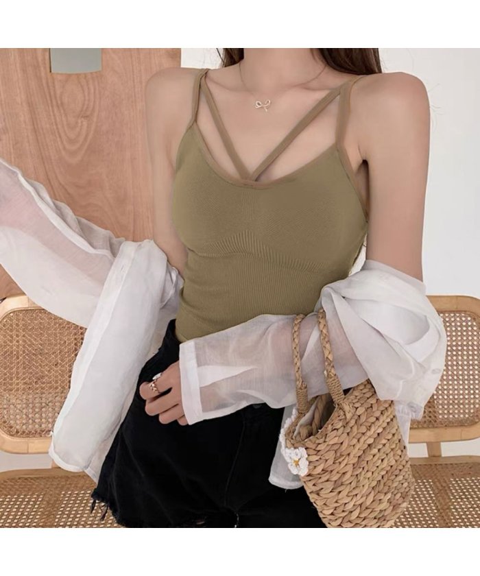 セール キャミソール インナー レディース カップ付 ブラキャミ ベアトップブラ クロスストラップ チラ見え ブラトップ 下着 ミニミニストア Miniministore Magaseek