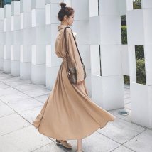 シャツワンピース ロング レディース ウエストマーク パーティーワンピース きれいめ 大人 長袖ワンピ Vネック ドレスワンピース ミニミニストア Miniministore Magaseek