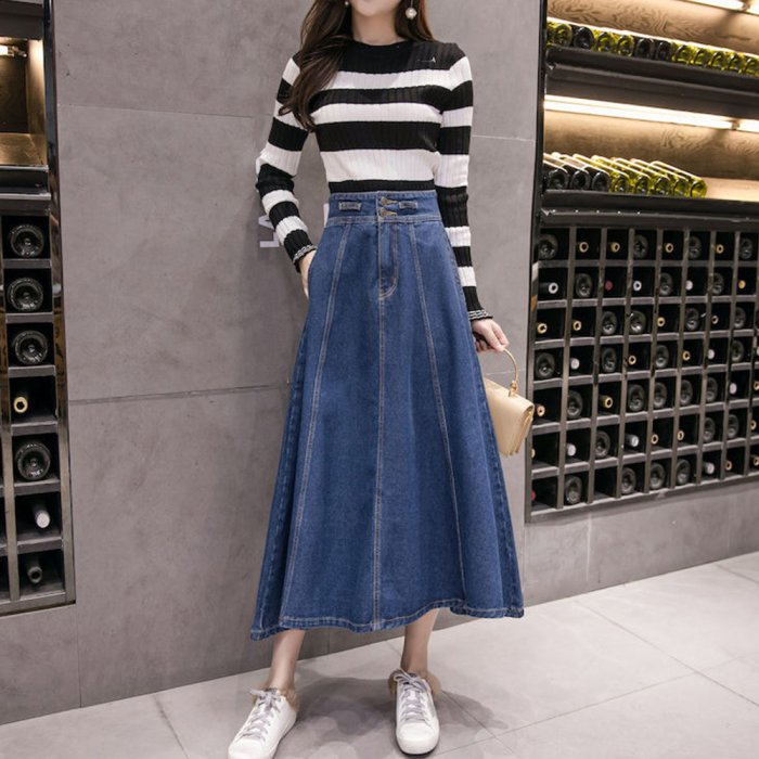 クーポン セール Off デニムスカート レディース サスペンダー付き フレアスカート 無地 ジャンパースカート 2way ロング丈スカート シンプル ミニミニストア Miniministore Magaseek