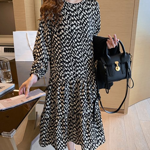 セール ワンピース ドット柄 シフォンワンピース レディース ロングワンピース 長袖 フレアワンピース 通勤 レトロワンピース きれいめ ミニミニストア Miniministore Magaseek