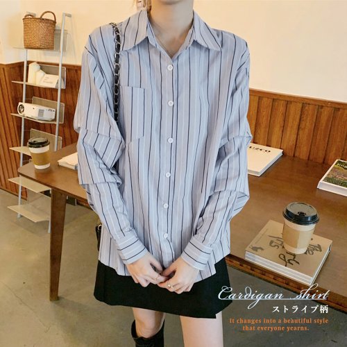 セール ミニミニストア Miniministore ストライプ柄 シャツブラウス レディース 長袖 開襟トップス 薄手 ルーズシャツ ゆったり オフィスブラウス 春夏衣装 通学通勤 Magaseek