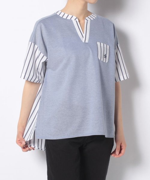 Munsingwear(マンシングウェア)/ストライプ×無地オーバーサイズ半袖シャツ【アウトレット】/ホワイト系 