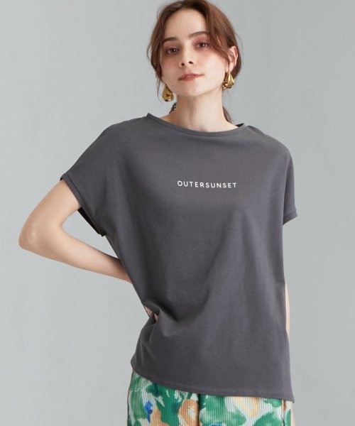 green label relaxing(グリーンレーベルリラクシング)/[ 別注 アウターサンセット ]SC OUTERSUNSET × GLR ロゴ フレンチ スリーブ Tシャツ/DKGRAY