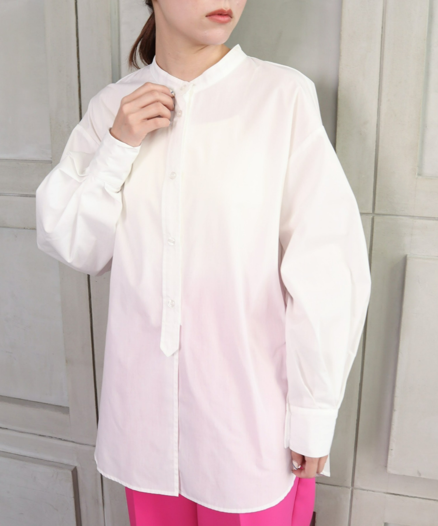 T Cブロードスタンドカラールーズドレスシャツ モーメントプラス Moment Magaseek