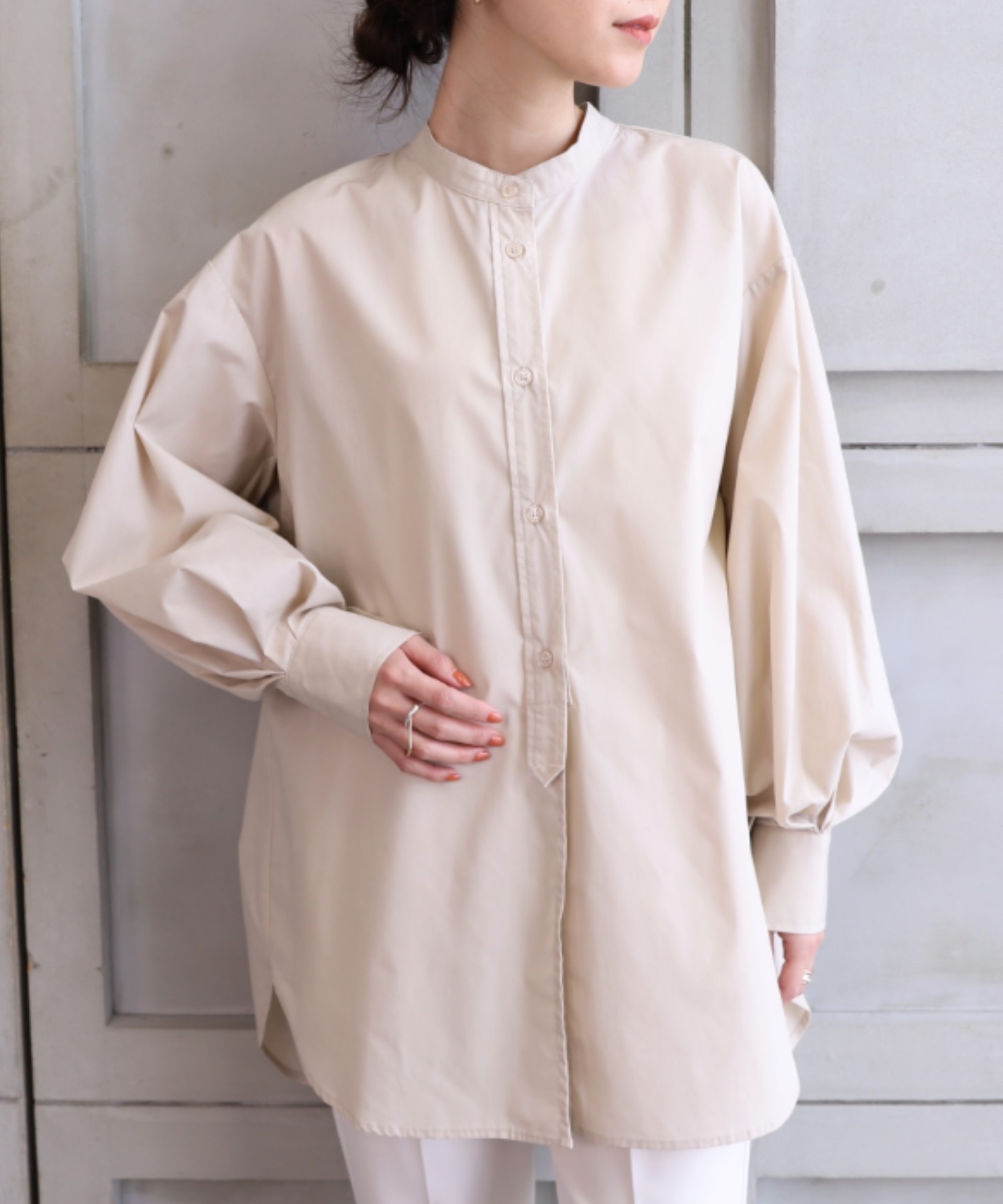 T Cブロードスタンドカラールーズドレスシャツ モーメントプラス Moment Magaseek