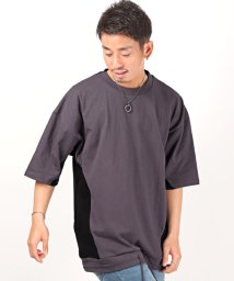 LUXSTYLE(ラグスタイル)/天竺カラー切り替えクルーネックTシャツ/Tシャツ メンズ 半袖 5分袖 ビッグシルエット クルーネック 天竺/パープル