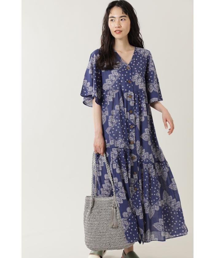 セール バンダナボタンフロントフレアスリーブドレス ローズバッド Rose Bud Magaseek