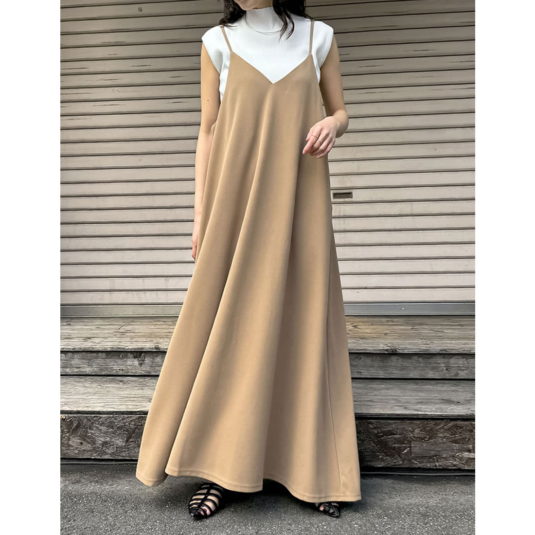 低身長 高身長サイズ有 イージーケア ポンチフレアキャミワンピース リエディ Re Edit Magaseek