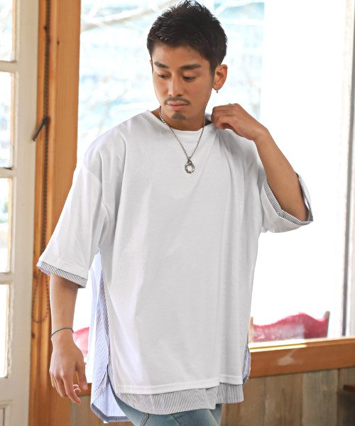 セール 15 Off T R天竺ストライプ柄フェイクレイヤードtシャツ Tシャツ メンズ 半袖 フェイクレイヤード ストライプ 無地 ラグスタイル Luxstyle Magaseek
