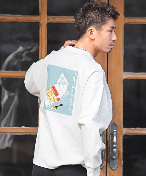 スケボーイラストバックプリントロンt ロンt メンズ 長袖tシャツ ビッグシルエット プリント イラスト ラグスタイル Luxstyle Magaseek