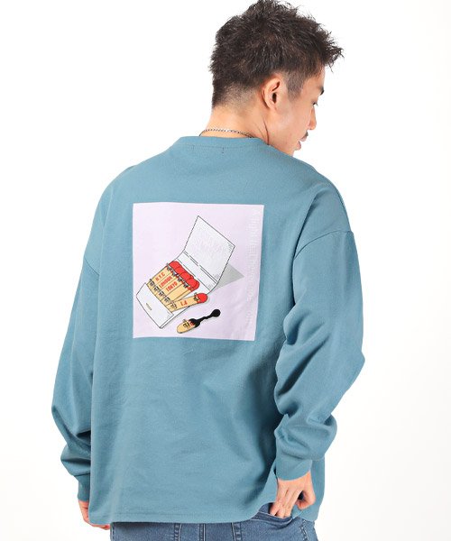 セール スケボーイラストバックプリントロンt ロンt メンズ 長袖tシャツ ビッグシルエット プリント イラスト ラグスタイル Luxstyle Magaseek