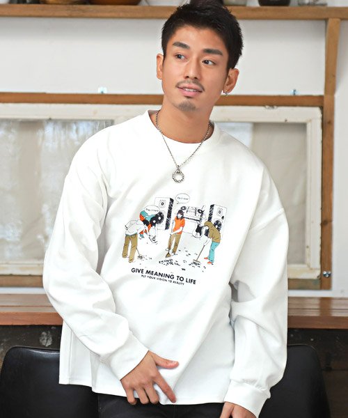 セール 15 Off イラストプリントロンt ロンt メンズ 長袖tシャツ ビッグシルエット プリント イラスト ラグスタイル Luxstyle Magaseek