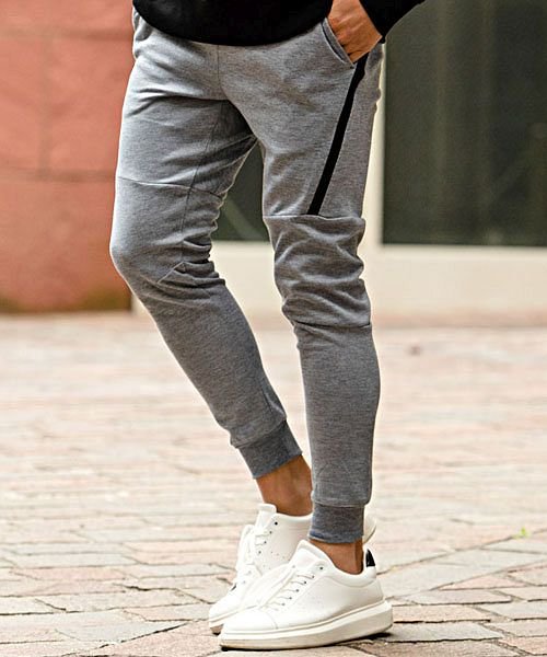 Vicci 止水サイドジップ付き切り替えストレッチジョガーパンツ 部屋着 ルームウェア スポーツ カジュアル 細身 スリム 黒 Bitter系 ビター系 春 夏 キャバリア Cavaria Magaseek