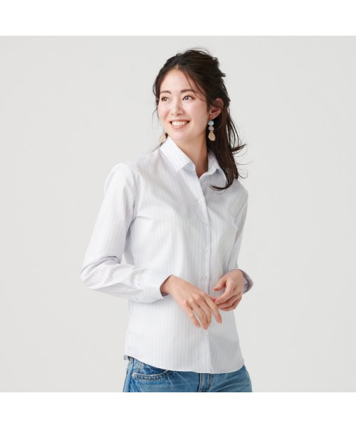 TOKYO SHIRTS(TOKYO SHIRTS)/形態安定 スキッパー衿 オーガニックコットン100% 長袖ビジネスシャツ/ブルー