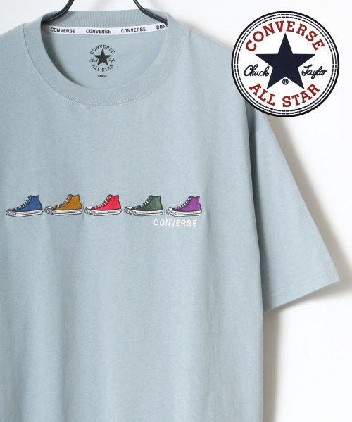 LAZAR(ラザル)/CONVERSE/コンバース カラフル シューズ ロゴ 刺繍 Tシャツ/サックス
