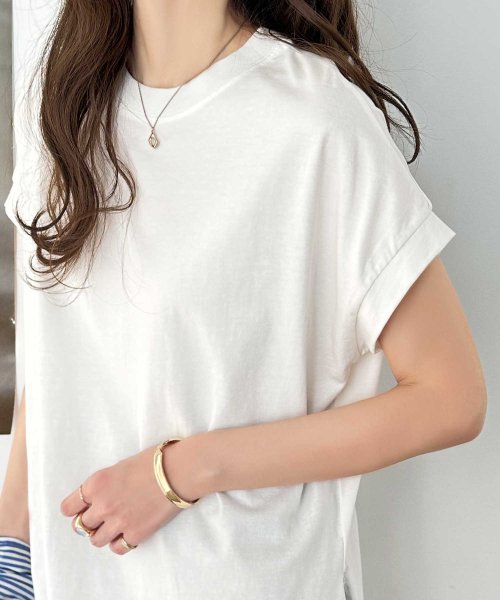 GeeRA(ジーラ)/綿100%フレンチスリーブチュニックTシャツ/オフホワイト