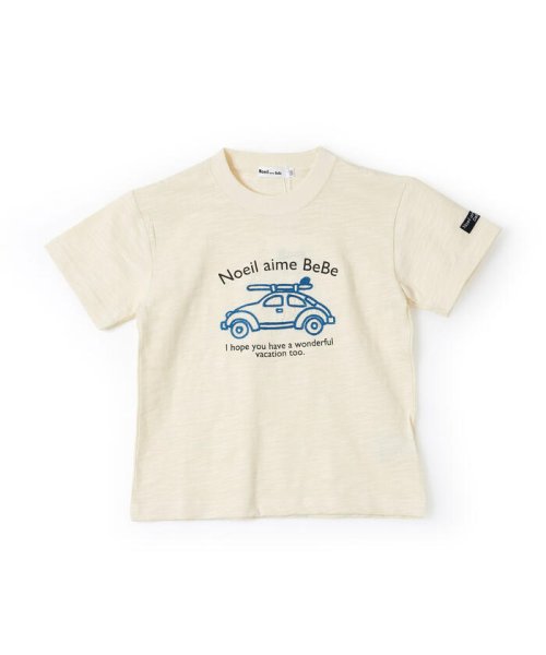Noeil aime BeBe(ノイユ　エーム　べべ)/車 クルマ 刺繍 半袖 Tシャツ (80~130cm)/オフホワイト