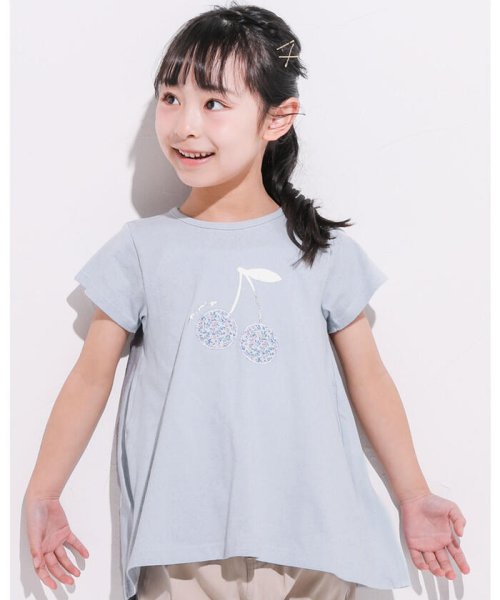 SLAP SLIP(スラップスリップ)/小花柄 チェリー さくらんぼ パッチ　天竺 半袖 Tシャツ (80~130cm)/ブルー