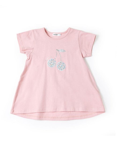 SLAP SLIP(スラップスリップ)/小花柄 チェリー さくらんぼ パッチ　天竺 半袖 Tシャツ (80~130cm)/ピンク