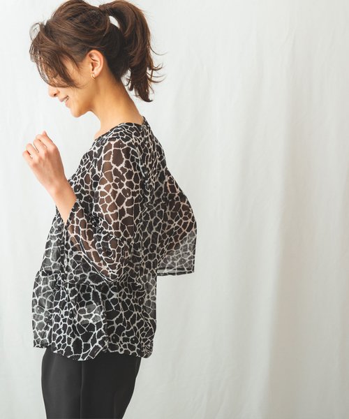 セール ミニジラフシフォンプリントラウンドネックブラウス ナラカミーチェ Nara Camicie Magaseek