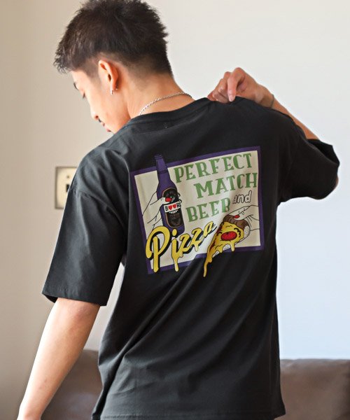 セール 米綿天竺レトロイラストバックプリントtシャツ Tシャツ メンズ 半袖 バックプリント 刺繍 米綿 イラスト プリント ラグスタイル Luxstyle Magaseek