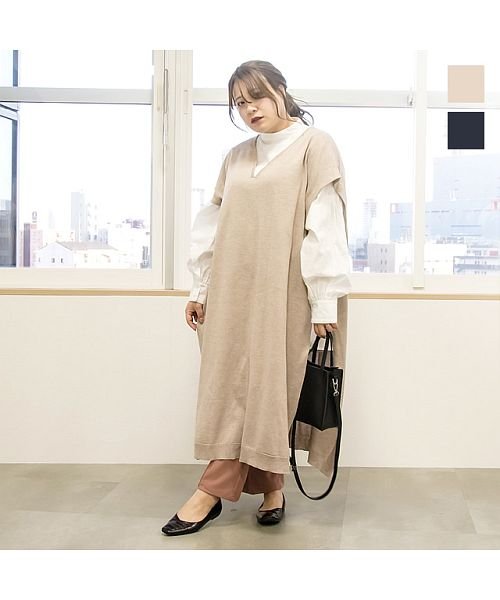 サイドリボンロングニットベスト クレット 大きいサイズ Clette Magaseek