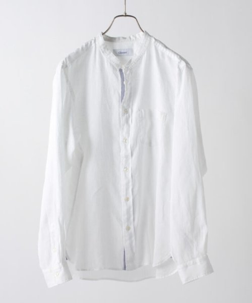 GLOSTER(GLOSTER)/リネンバンドカラーシャツ/ホワイト