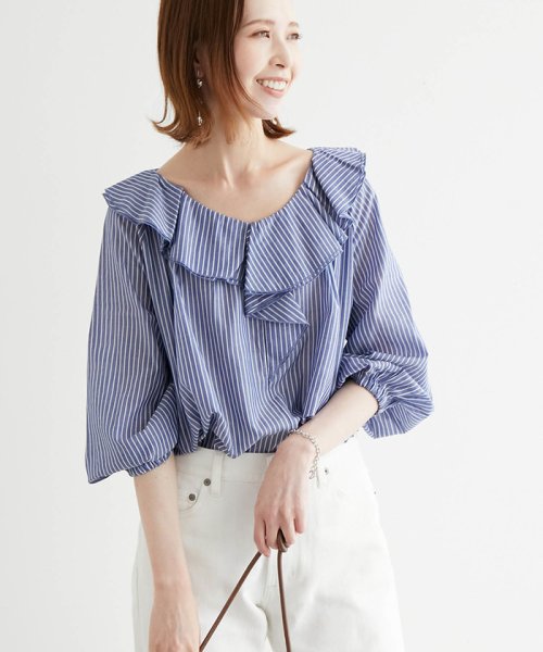 セール ロペピクニック Rope Picnic ストライプラッフルフリルブラウス Magaseek
