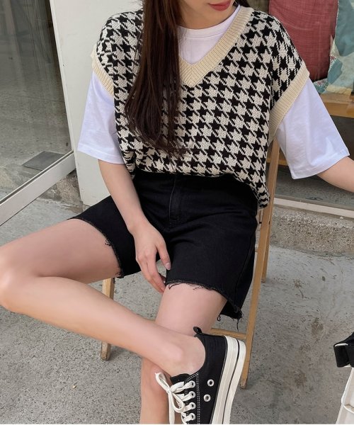 セール Sonyunara ソニョナラ ハウンドトゥース柄ニットベスト ソニョナラ Sonyunara Magaseek