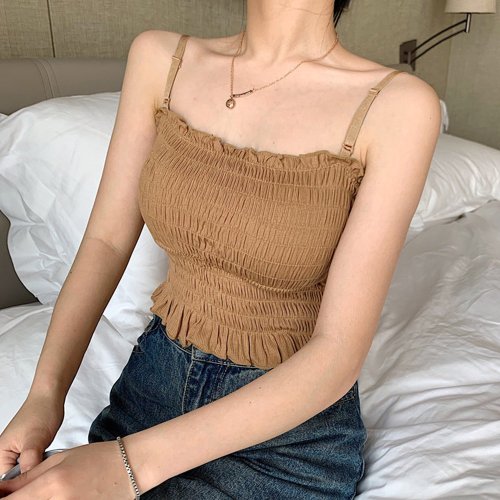 セール Off チューブトップ ベアトップ レディース ストラップ付き インナー ストレッチ 韓国ファッション フリル トップス ギャザー飾り ミニミニストア Miniministore Magaseek
