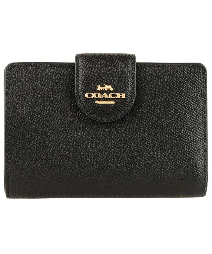 【新品】COACH コーチ 二つ折り財布 黒 ブラック ゴールド