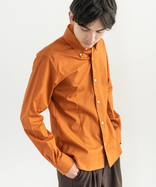 Rocky Monroe(ロッキーモンロー)/ボタンダウンシャツ メンズ カジュアル デュエボットーニ 白シャツ きれいめ 無地 ストライプ クールビズ ビジネス 綿100% コットン ブロード 細身 日本/オレンジ