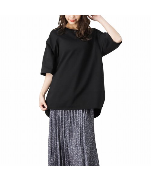 MAC HOUSE(women)(マックハウス（レディース）)/NAVY ネイビー オーガニックコットン ラウンドチュニックTシャツ OGCS1005/ブラック