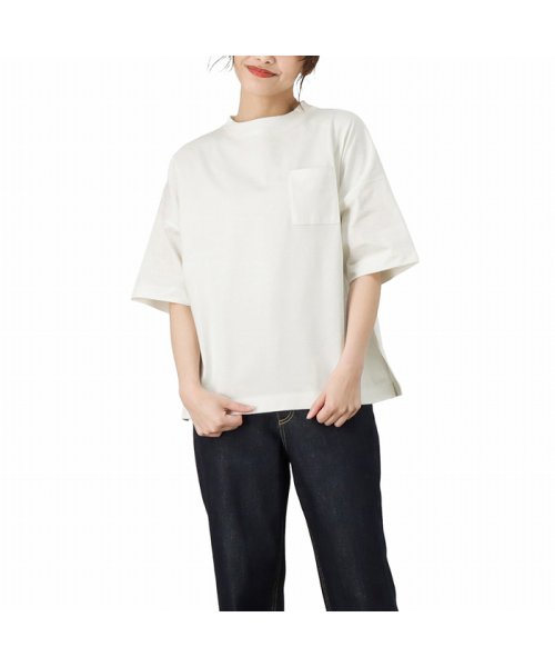 MAC HOUSE(women)(マックハウス（レディース）)/NAVY ネイビー オーガニックコットン ワイドポケット付きTシャツ OGCS1003/ホワイト