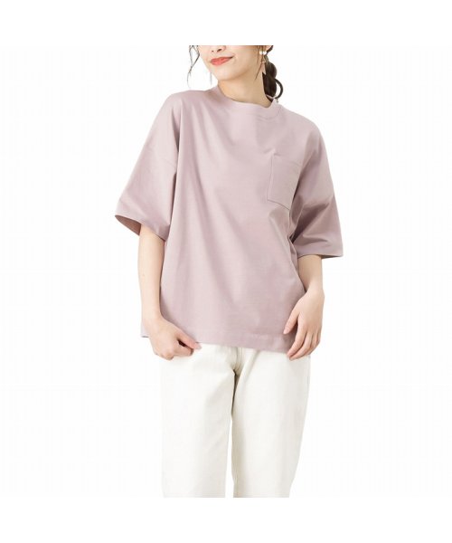MAC HOUSE(women)(マックハウス（レディース）)/NAVY ネイビー オーガニックコットン ワイドポケット付きTシャツ OGCS1003/ピンク