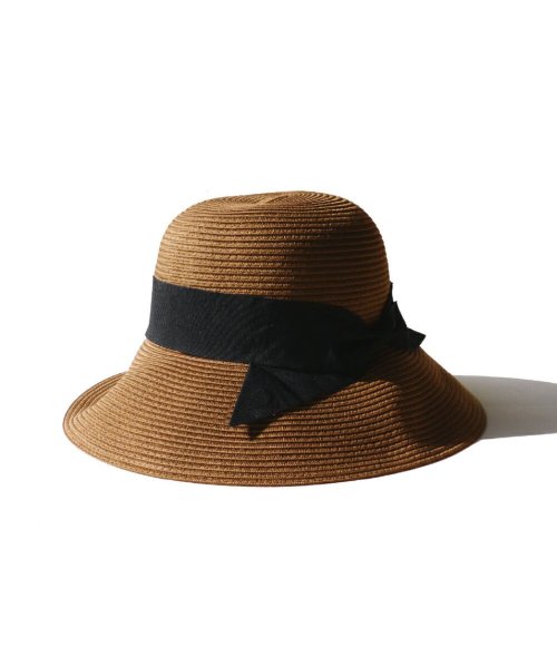 exrevo(エクレボ)/【洗える！UVカット ハット】リボン 日よけ UV つば広帽 畳める レディース 帽子 トレンド UV対策 紫外線対策 グレージュ ブラック チューリップハット/ブラウン