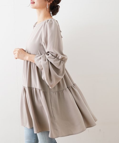 セール ティアード ブラウス チュニック ワンピース ゆったり 高身長 フレア バルーン袖 バルーンスリーブ 韓国 ファッション バルーンスリーブティアードチュ フューティアランド Futier Land Magaseek