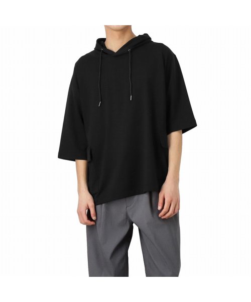 MAC HOUSE(men)(マックハウス（メンズ）)/URBAN COLLECTION アーバンコレクション ストレッチミニ裏毛5分袖ガーデニングパーカー 9773530C/ブラック