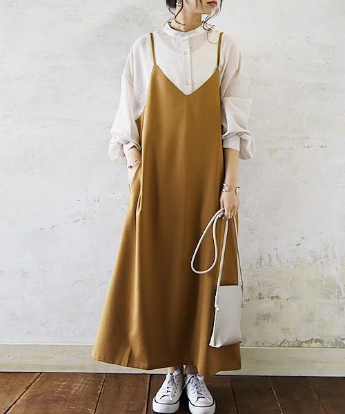 アンドイット And It リネンライクキャミワンピース M L レディース 春夏秋冬 キャミワンピ スモーキーグリーン キャメル ブラック 重ね着 レイヤード 大人可愛い トレンド 流 Magaseek