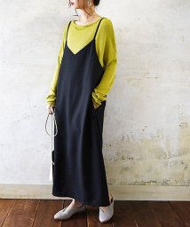 and it_(アンドイット)/リネンライクキャミワンピース【M】【L】レディース 春夏秋冬 キャミワンピ スモーキーグリーン キャメル ブラック 重ね着 レイヤード 大人可愛い トレンド 流/ブラック