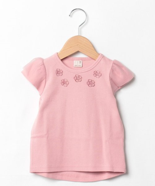 セール 50 Off 袖チュール花モチーフテレコtシャツ プティマイン Petit Main Magaseek