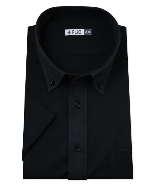 FLiC(フリック)/時短シャツ クールビズ ノーアイロン ワイシャツ ニットシャツ ストレッチ ポロシャツ メンズ シャツ ビジネス ボタンダウン ブラック 異素材 yシャツ カッ/ブラック
