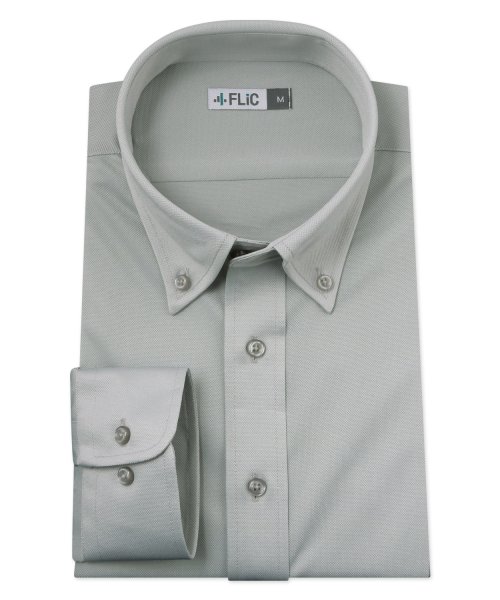 FLiC(フリック)/時短シャツ ノーアイロン ワイシャツ ニットシャツ ストレッチ ポロシャツ メンズ シャツ ビジネス ボタンダウン グレー ポケット無し yシャツ カッターシャ/グレー